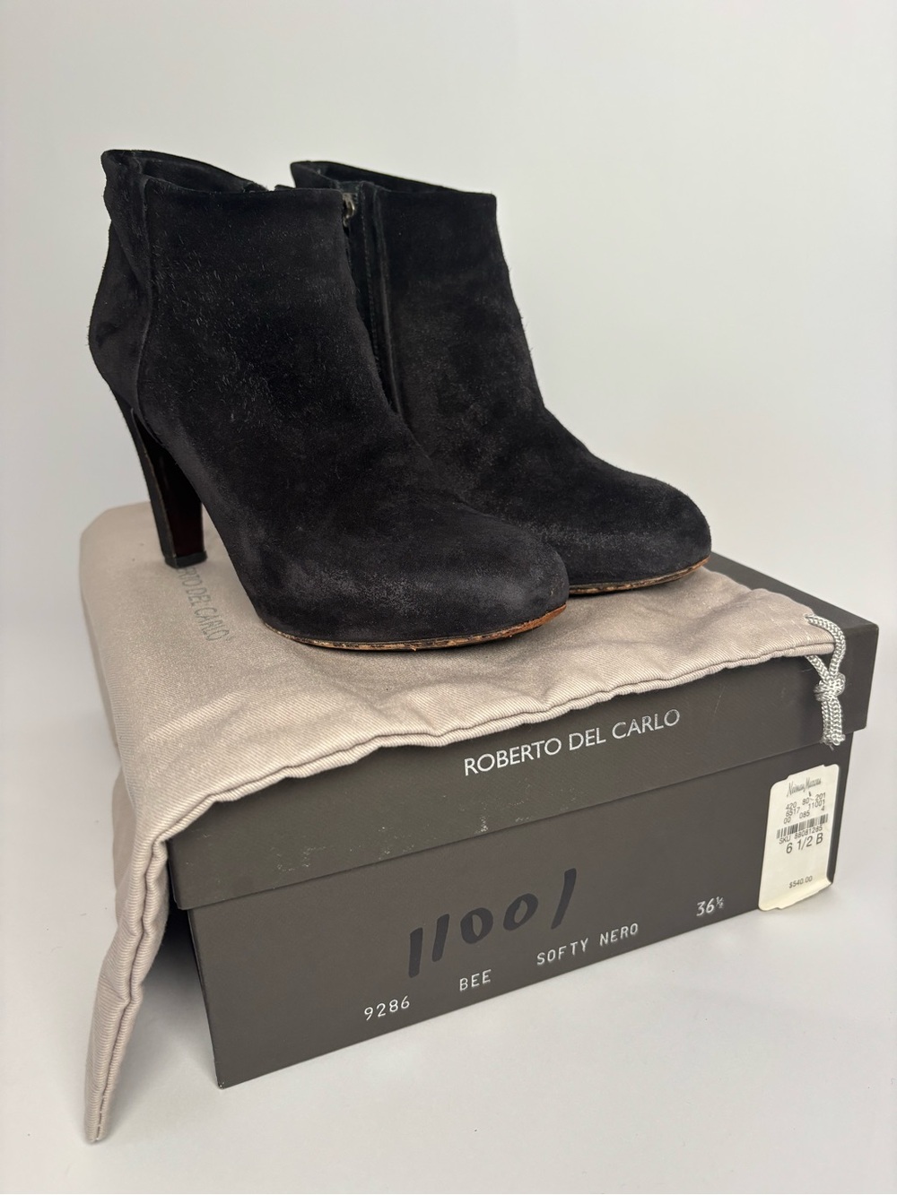 Roberto Del Carlo Bee Black Heeled Ankle Booties EU 36.5 US 6.5 Box Dust Bag